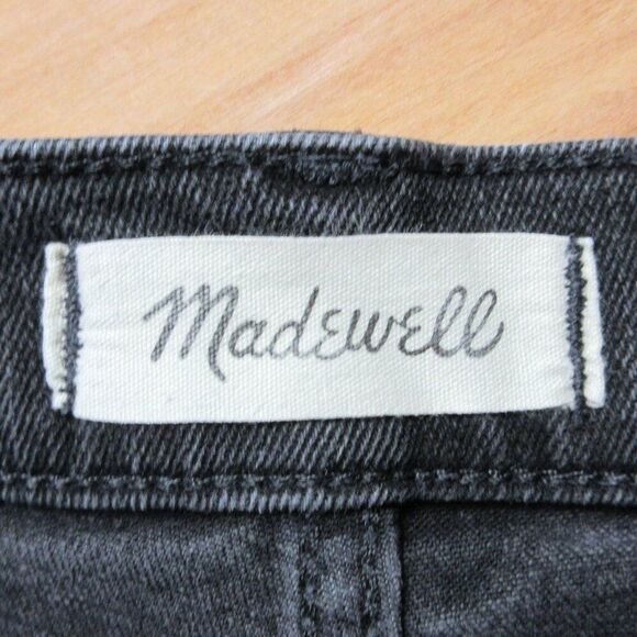 MADEWELL High Rise Denim Shorts Sz 25 (27) Frayed Cuffed Hem Washed Black Jeans - Picture 6 of 11